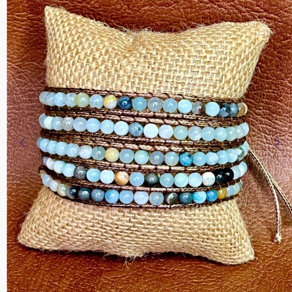 Boho “ Jen 2 Amazonite “ Vegan Leather  Wrap Bracelet - Picture 1 of 2